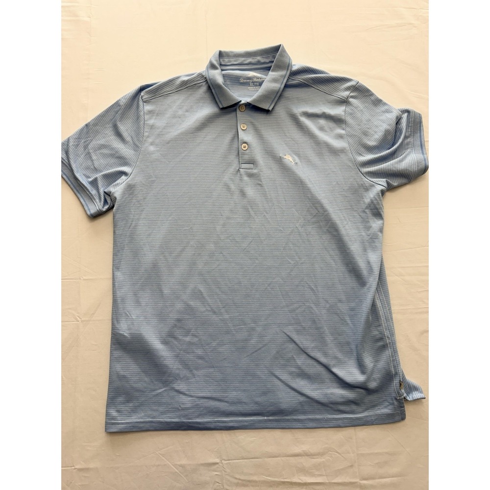 Tommy Bahama Polo Shirt Mens XL Blue‎ Stripe Cotton Blend Tagless Golf Casual
